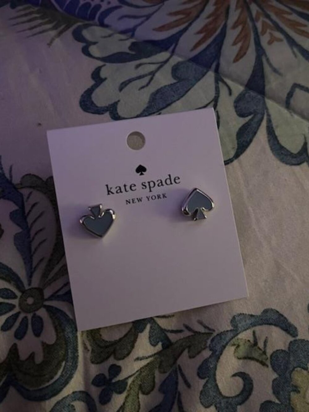 Kate Spade Earrings w/ a Baby Blue Spade & Gold Outline - Picture 3 of 4